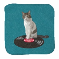 貓與黑膠唱片圖案手巾