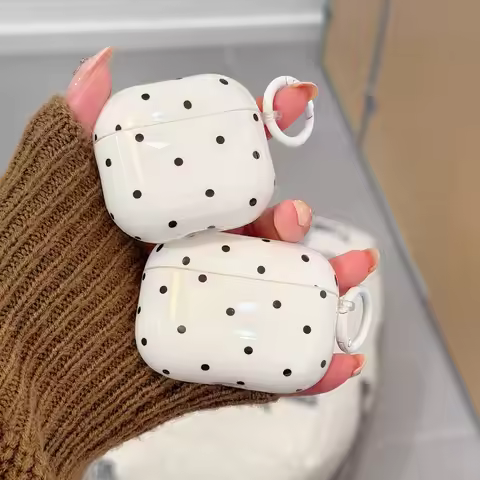 Cute Milky White Grey Wave Point Soft Headphone Cover With Keychain for AirPods 1 2 3 4 Pro 3 Pro2 E