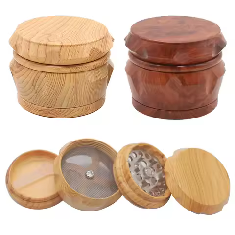 Woody 4 Layers Smoke Grinder 60MM Metal Resin Wood 63 Big Spice Tobacco Drum-Shaped Cigarette Herb C