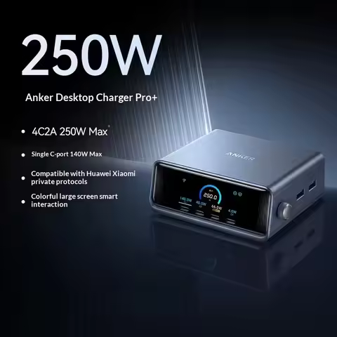 ！New Anker Prime Pro+ All-Protocol GaN 250W Six-Port Desktop Charger with Super Fast Charging for IP