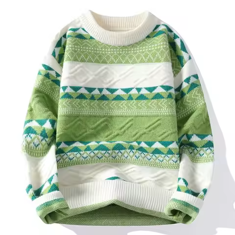 Autumn Winter New Casual Sweater Men Fashion Striped Patchwork Knit Pullovers Mens O-Neck Loose Yout