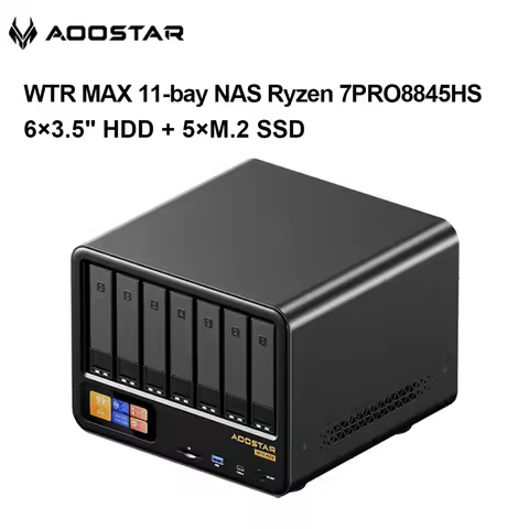 AOOSTAR WTR MAX NAS Mini PC AMD Ryzen 7 PRO 8845HS 6×3.5" HDD+5×M.2 SSD DDR5 ECC Dual 2.5G LAN USB4 