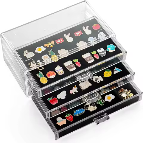 Pin Display Box, 3 Drawers Enamel Pin Display Box Dustproof Pin Collection Display Clip Pin Storage