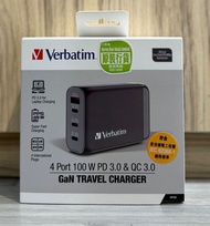 🔥全新行貨現貨🔥 Verbatim 4端口100W PD 3.0 &amp; QC 3.0 GaN旅行充電器 (66967)