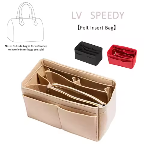 EverToner for LV Speedy 25 30 35 Felt Cloth Insert Bag With Zipper Fit Handbag Cosmetic Bag Travel W