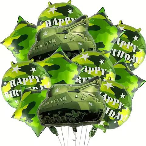 10set Army Tanks Camouflage Party Balloons Army Tank Foil Balloons for Army Camouflage Themed Outdoo