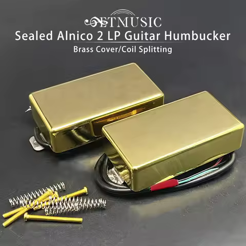 Sealed Alnico 2/5 Brass Cover LP Guitar Humbucker Pickup 4 Coil Cable Output 7.5K/15K Coil Splitting