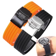 Mido Rubber Strap Men's Orange Rudder/Helmsman/Belem Celli Black สายนาฬิกาซิลิโคนสปอร์ตกันน้ำสีดำ 22Mm