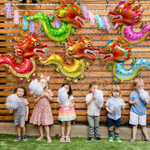 4 Pcs Traditional Dragon Balloon legend Chinese Loong Foil Balloon Woodland Jungle Safari Animal Loo