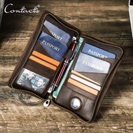 CONTACTS Men Genuine Leather Passport Wallets Phone Pocket Card Holders With Pen&AirTag Slot Male Tr
