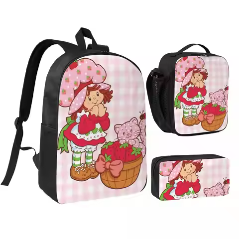Like Strawberry ShortCake Backpack Boys Girls BookBag School Bag Shoulder Bags 3ps Insulated Lunch B