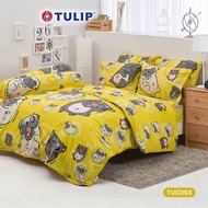 TULIP ชุดเครื่องนอนทิวลิปพิมพ์ลาย ผ้าปูที่นอน ผ้าห่มนวม  รุ่น Tulip cotton mix ลิขสิทธิ์แท้การ์ตูนหมาจ๋า  ลาย TUC003