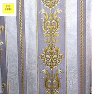 wallpaper dinding 3d vinyl motif salur batik gold abu-abu waterproof