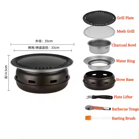 Large Korean Style Charcoal Grill Smokeless Indoor BBQ Stove Set Portable Outdoor Commercial Charcoa