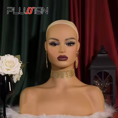 Square Face Wigs Display Head Realistic Mannequin Head With Shoulders Pvc Foam Filled Head With Eye-