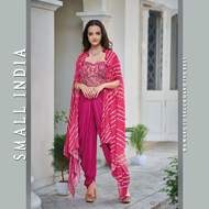 {**ส่งฟรี**} SMALL INDIA 💐✨ Heavy Satin Silk Dhoti Saree ชุดเซ็ทเสื้อกางเกง 💐✨ Ready Saree Set