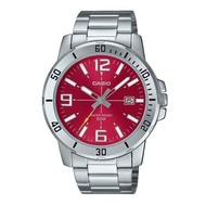 Casio MTP-VD01D-4B Red Dial Analog Stainless Steel Men's Quartz Casual Watch