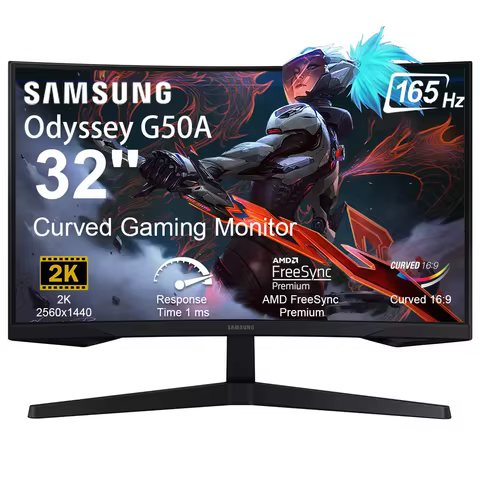 Samsung Odyssey G550A 32'' Gaming Monitor, QHD (2560 x 1440) 1Ms 165Hz Curved Monitor, AMD FreeSync 