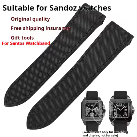 For Cartier Santos 100 Nylon Watch strap 20 23mm Black Blue Refined steel Folding buckle Cowhide bot