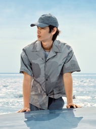 男裝|Logo純棉翻領短袖襯衫-灰色