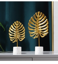 「 YUYANG Lighting 」 Golden Monstera leaf Model Iron TV cabinet Decor Leaf With Marble Base Console C