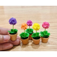 Miniature Clay Flowers In A Brown Pot Height 4.5 Cm. /Piece