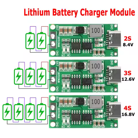 Type C BMS 2S 3S 4S 1A 2A 4A 18650 Lithium Battery Charger Board USB C Step-up Boost Module For Li-P