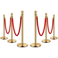VIVOHOME Stainless Steel Stanchion Post Queue 6PCS Pole w/ 4 Red Velvet Ropes, Crowd Control Barrier