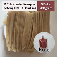 3 Pek Keropok Potong Keping Lekor Nipis Selipar Snek Ikan Flavor Fish Snack Free 150ml Sos Cicah