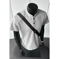 High Street Henry Collar t-Shirt Men's Spring Street Wear All-Match Short Casual Top American Stand-