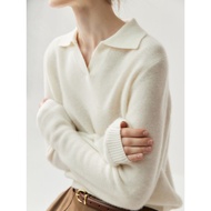 Very Fashionable!POLO Collar Cashmere Sweater Women Loose Thickened baby Cashmere Knit Top Autumn Wi