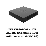 UNV XVR301-08F3 12CH BNC/2MP Lite Mini 1U H.265 audio over coaxial (HDD 8G)