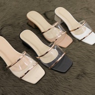 ️ Kimifootwear Fiona 2 inch Comfy Gold Transparent Strap Block Heels Sandals Korean Fashion for Wom