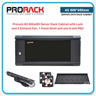 PRORACK 4U 600x450 CCTV Server Rack Cabinet with Lock and 2 Exhaust Fan 1 fixed shelf  and one 6-slo