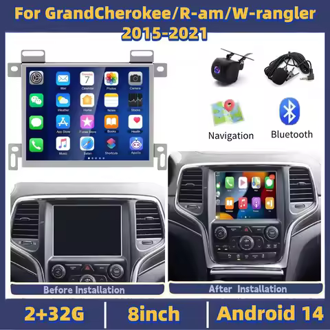 8inch 2+32G Car Stereo Radio For Carplay GPS Navigation For GrandCherokee/R-am/W-rangler 2015-2021 A