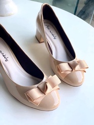 Giày cao gót công sở nữ 3 phân và 5 phân mũi tròn gót vuông gắn nơ ú