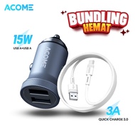 Acome Bundling Saves Car Charger ACC02 Dual Port Dual USB A 15w QC3.0 Car Plug Support Fast Charging Device+Acome Data Cable AD Series Micro-USB Type C Lightning Original Fast Charging 2.4A 100cm - 1. Official Warranty Year