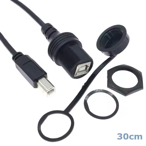 30Cm USB 2.0 B IP67 Waterproof Extension Cable, USB B Male to B Female Panel Mount Connector, Used f