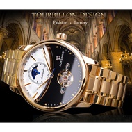 [BESME] Forsining Männer Uhr Automatische Goldene Sonne Mond Phase Stahl Band Tourbillon Schwarz Wei