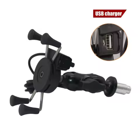 Motorcycle Phone Holder Fork Stem Mount GPS Navigation Bracket with USB Charger for BMW F900XR Yamah
