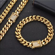 Mens Stainless Steel Monaco Bracelet Hip Hop18k Gold Plated Miami Curb Cuban Link Chain for Men