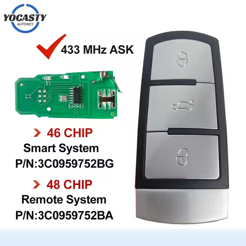 Smart Remote Car Key For VW Passat B6 3C B7 Magotan CC 2004-2015 3 Buttons 433MHz With ID46/ID48 Chi