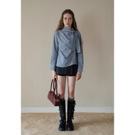 [EGGKA] EGGKA women's shirt with stand collar and bow tie