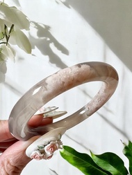 櫻花瑪瑙手鐲 瑪瑙手鐲稀有高級冰烟紫炸粉花圓條套鐲52-54可戴