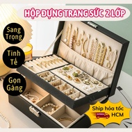 Bunnies House 2-layer Leather Jewelry Box with Safety Lock for Rings, Bracelets, Necklaces, Earrings