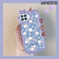MHKEID Casing Ponsel untuk OPPO A93 2020 F17 Pro Reno 4F Reno 4 Lite Reno 4 5G Case biru modis bunga