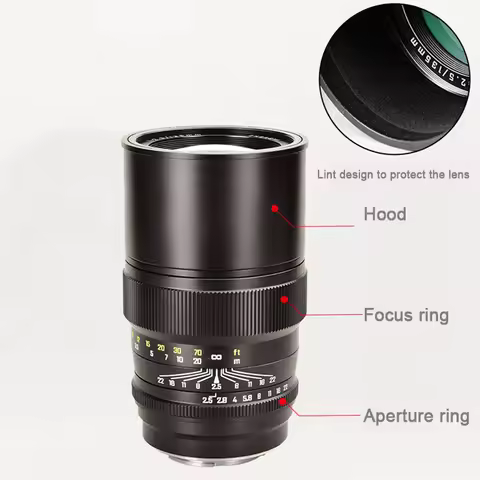 Zhongyi Optics 135mm F2.5 Full Frame Manual Lens for Canon RF EF Nikon Z F Sony E Fuji X GFX Pentax 