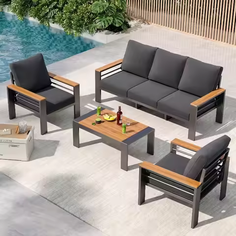 Aoxun Aluminum Outdoor Patio Furniture Set, Outdoor Sectional with Coffee Table, Patio Conversation 