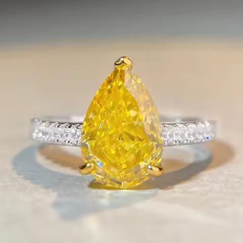 Luxury Solid Platinum PT950 Women's Drop Ring Full Diamond Raydean Cut 7 karat Diamond Ring