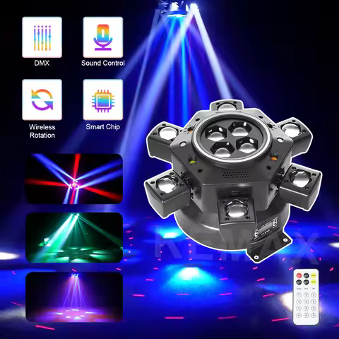 150W Moving Head Light 6-Arm DMX512 LED Beam Disco Lights Remote Control Rotating Stage Effect Light